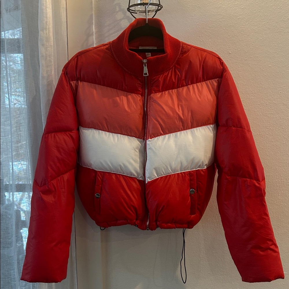 Pink Ripple brand. Red and White Women's Puffer Jacket